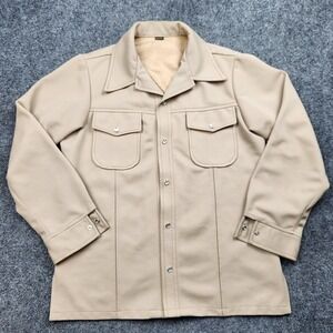 Vintage Farah Jacket Mens Medium Beige Pearl‎ Snap Front Lined Shacket Workwear